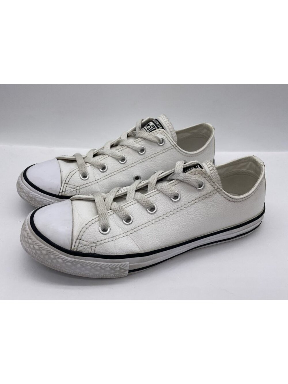 Converse Chuck Taylor All Star OX Low Top White Faux Leather Sneakers Youth 3
